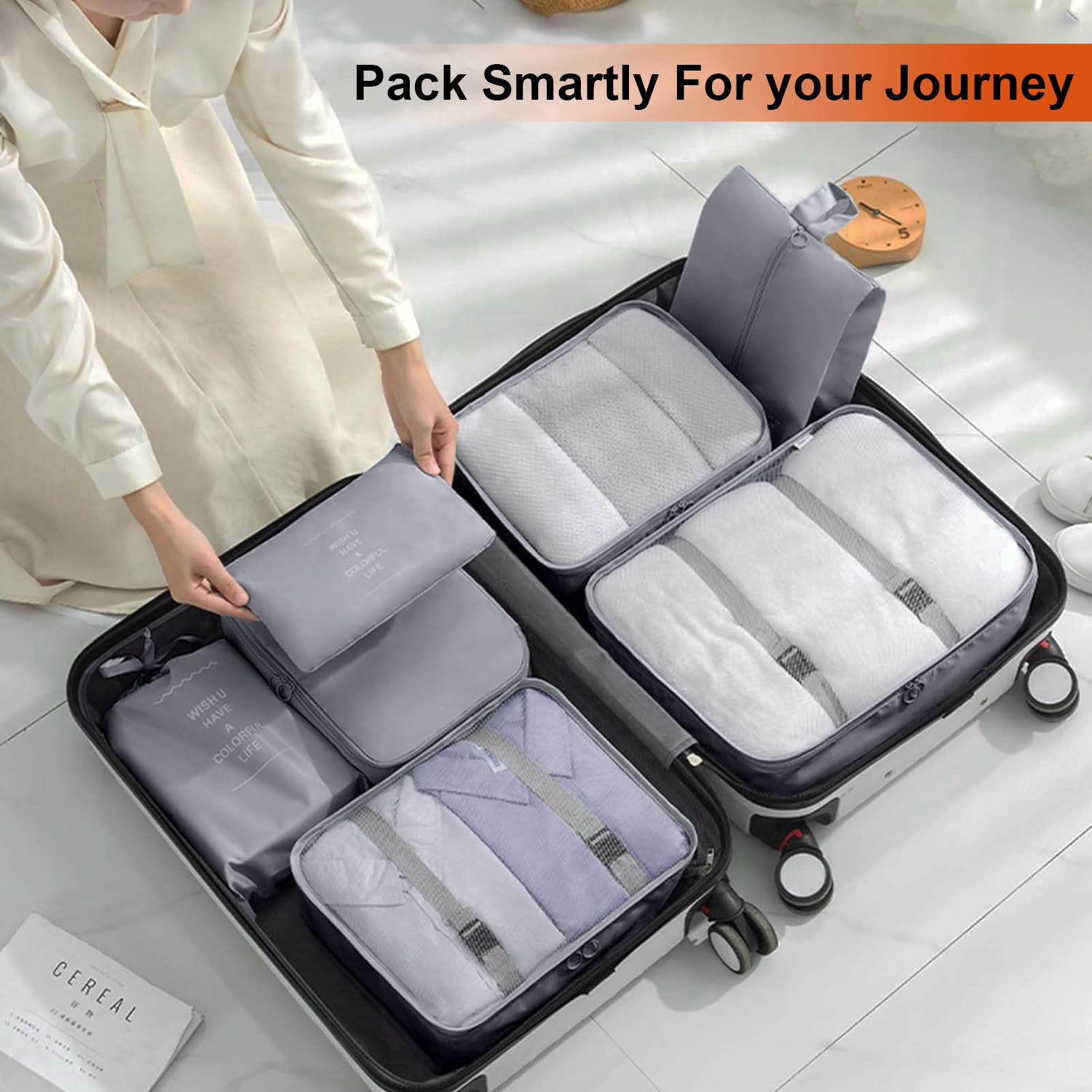 Vagooz 7-Piece Travel Organizer Set – Lightweight Packing Bags for Luggage, Grey