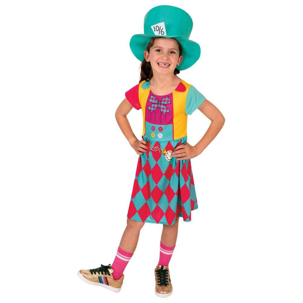 Mad Hatter Costume Child Alice in Wonderland Dress with Hat and Bow Tie