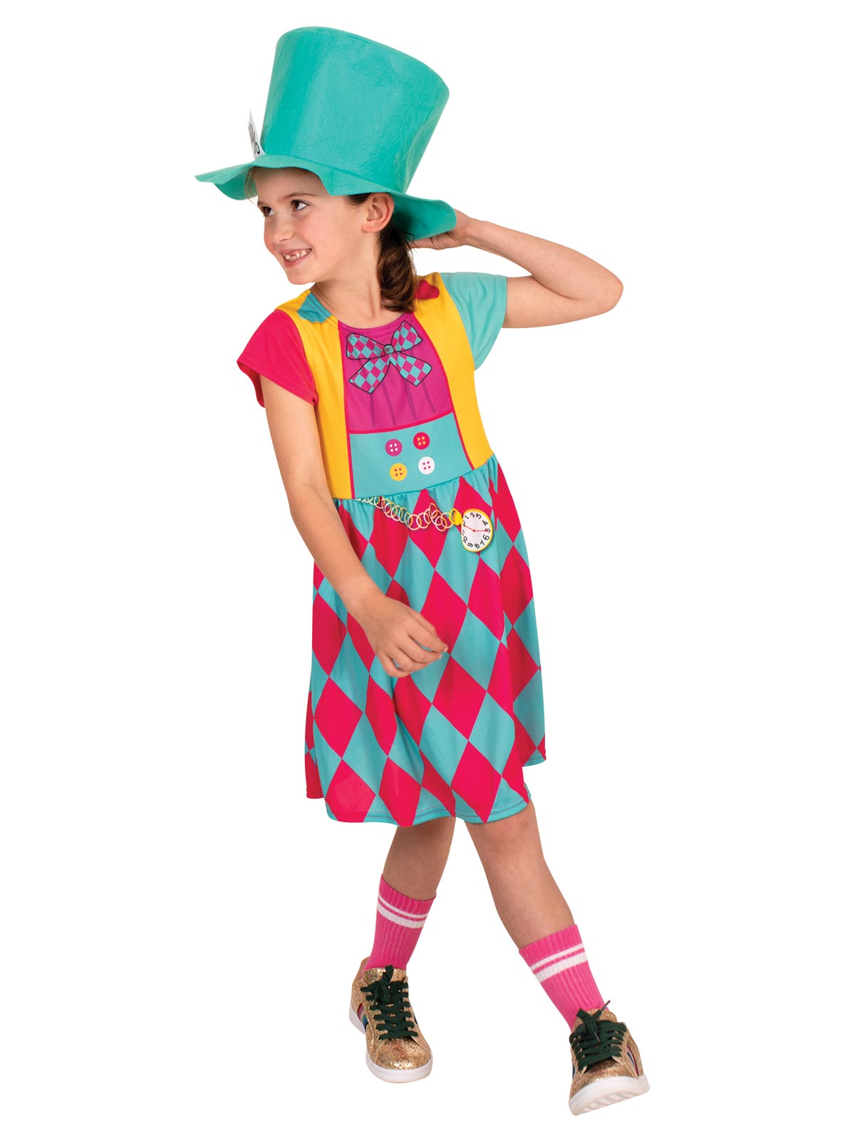 Mad Hatter Costume Child Alice in Wonderland Dress with Hat and Bow Tie