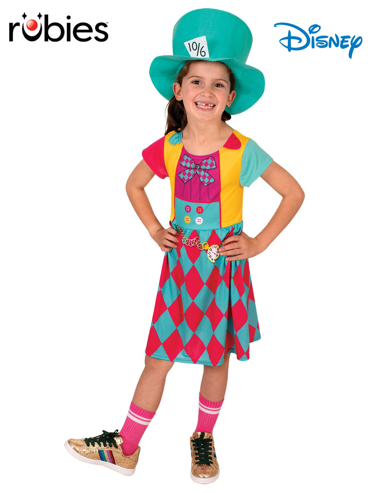 Mad Hatter Costume Child Alice in Wonderland Dress with Hat and Bow Tie