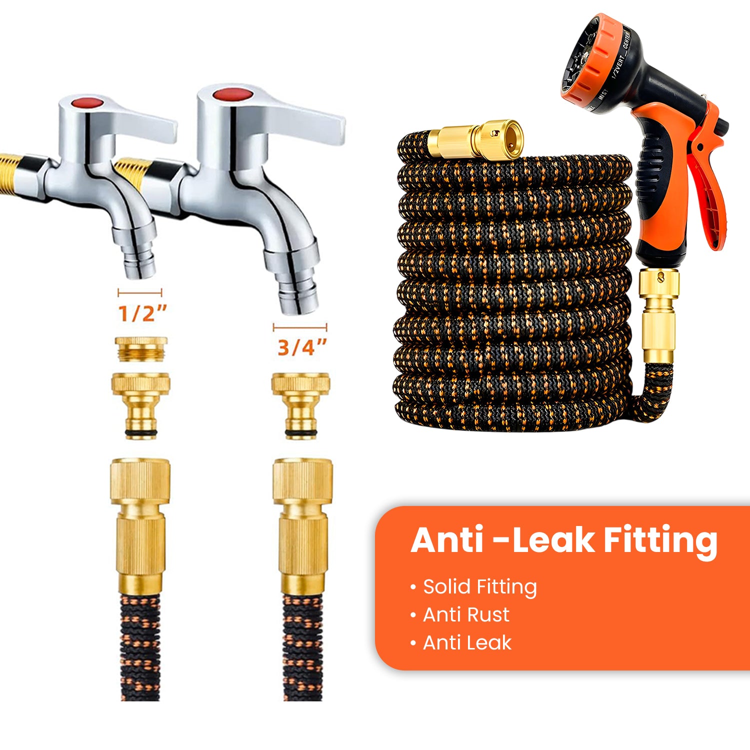 Hivvago Expandable Garden Hose – 10-Function Nozzle, Hanger, Bag, 7.5m or 15m