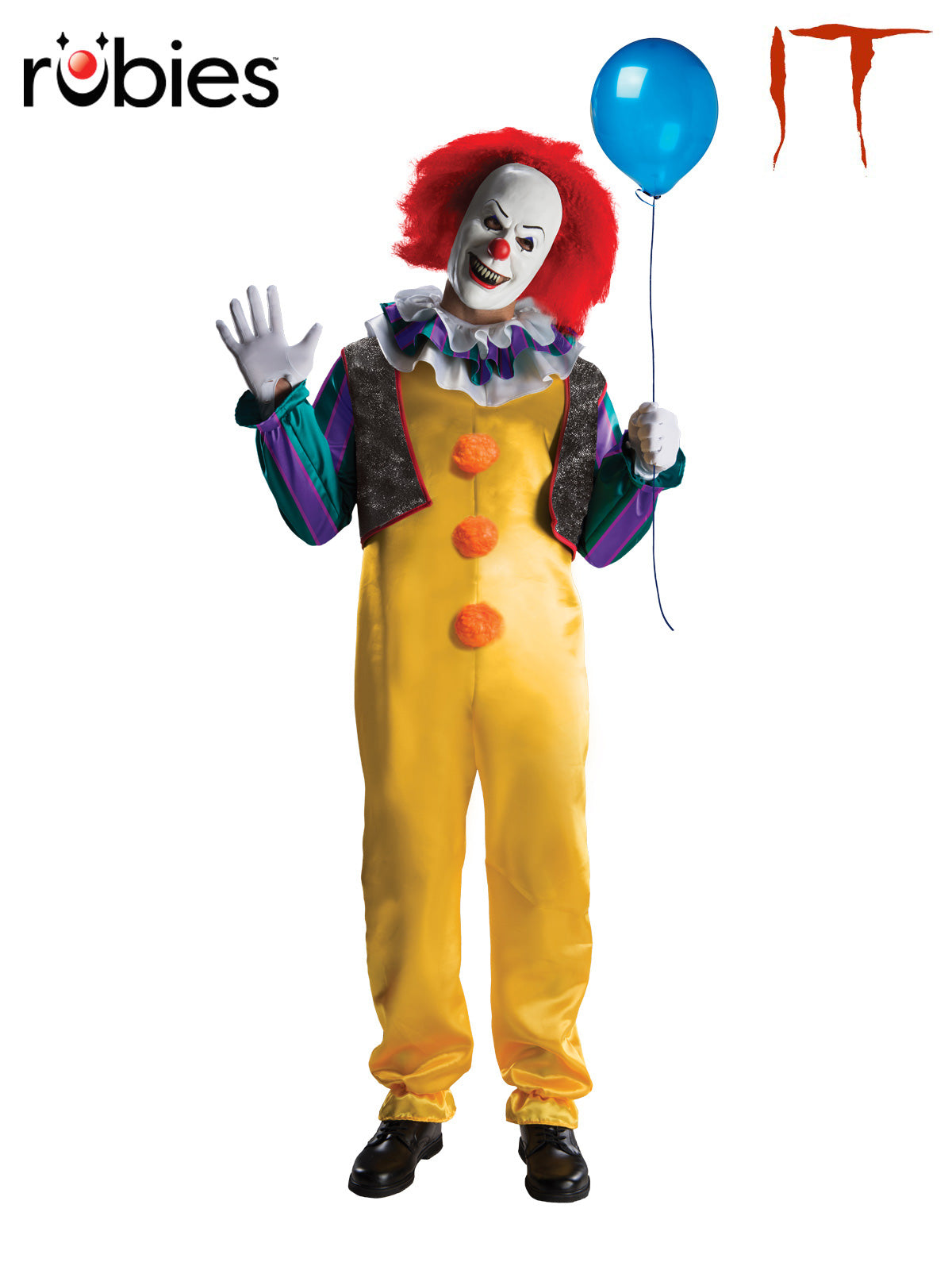 Pennywise Deluxe Horror Clown Adult Costume with Mask, Wig, Gloves and Jumpsuit