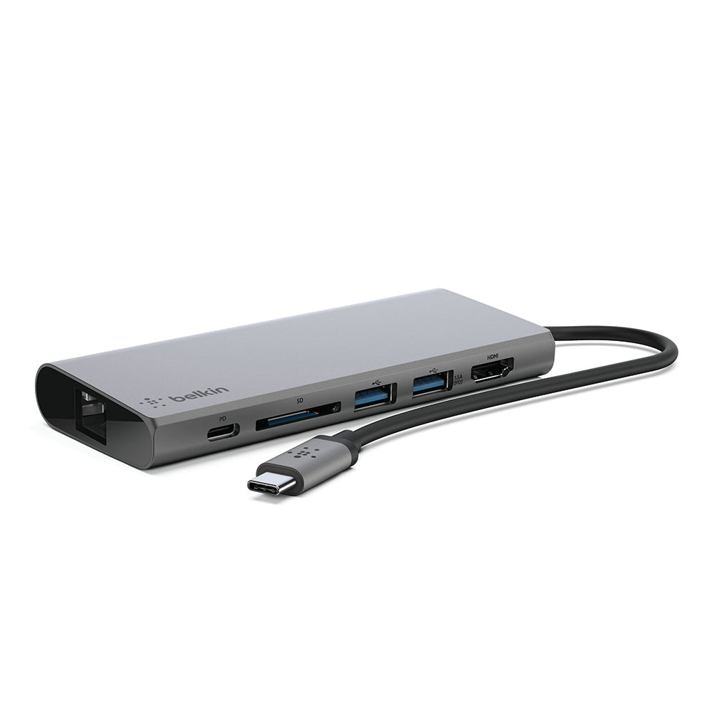 Belkin USB-C 4-Port Mini Hub + Power Pass ThroughUniversally compatible - Grey