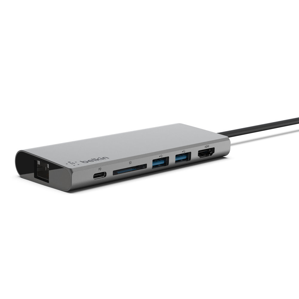Belkin USB-C 4-Port Mini Hub + Power Pass ThroughUniversally compatible - Grey