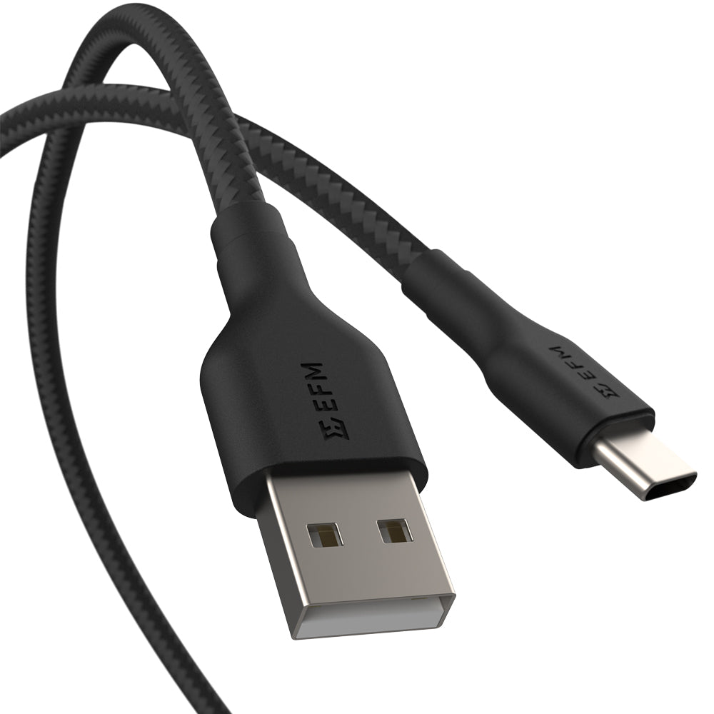 EFM USB-A to USB-C Braided Power and Data 2M CableTested to withstand 20000+ bends - Black