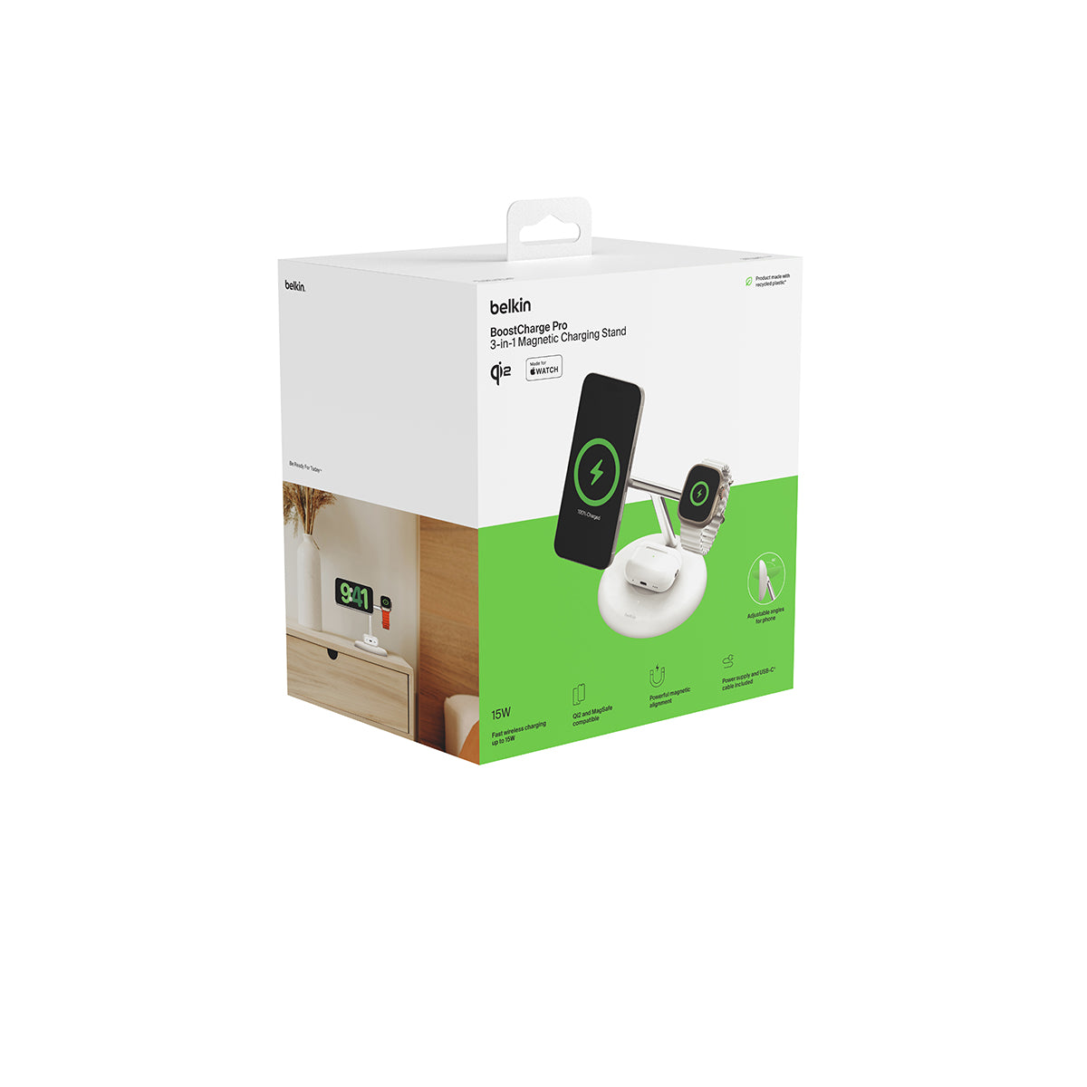 Belkin Boost Charge Pro 3-in-1Magentic Wireless Charging Stand with Qi2 15W - White