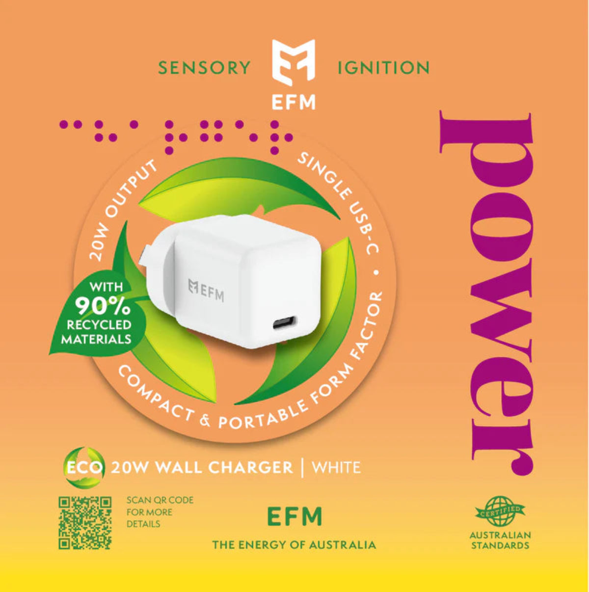 EFM ECO 20W Wall ChargerWith Power Delivery and PPS Technology - White