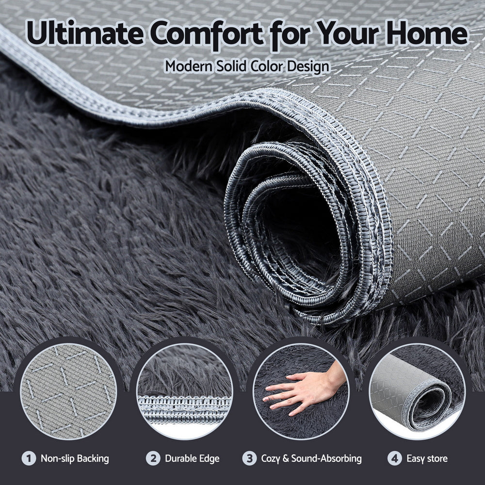 Artiss Floor Rug 160x230cm Plush Area Shaggy Rug Living Room Bedroom Carpet Grey