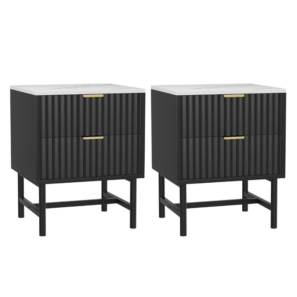 Artiss 2x Bedside Table 2 Drawers - Black