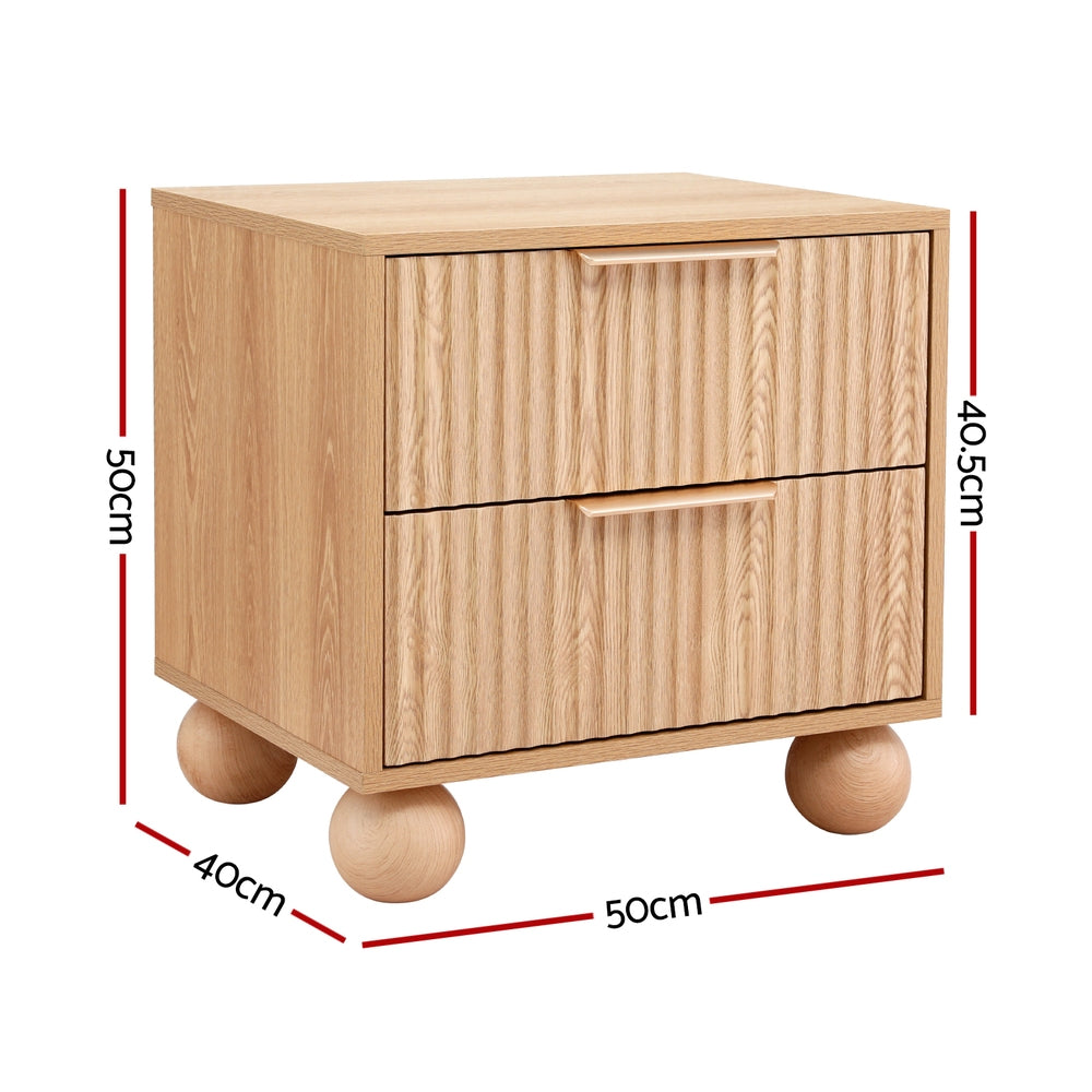 Artiss Rattan Bedside Table 2 Drawers Pine