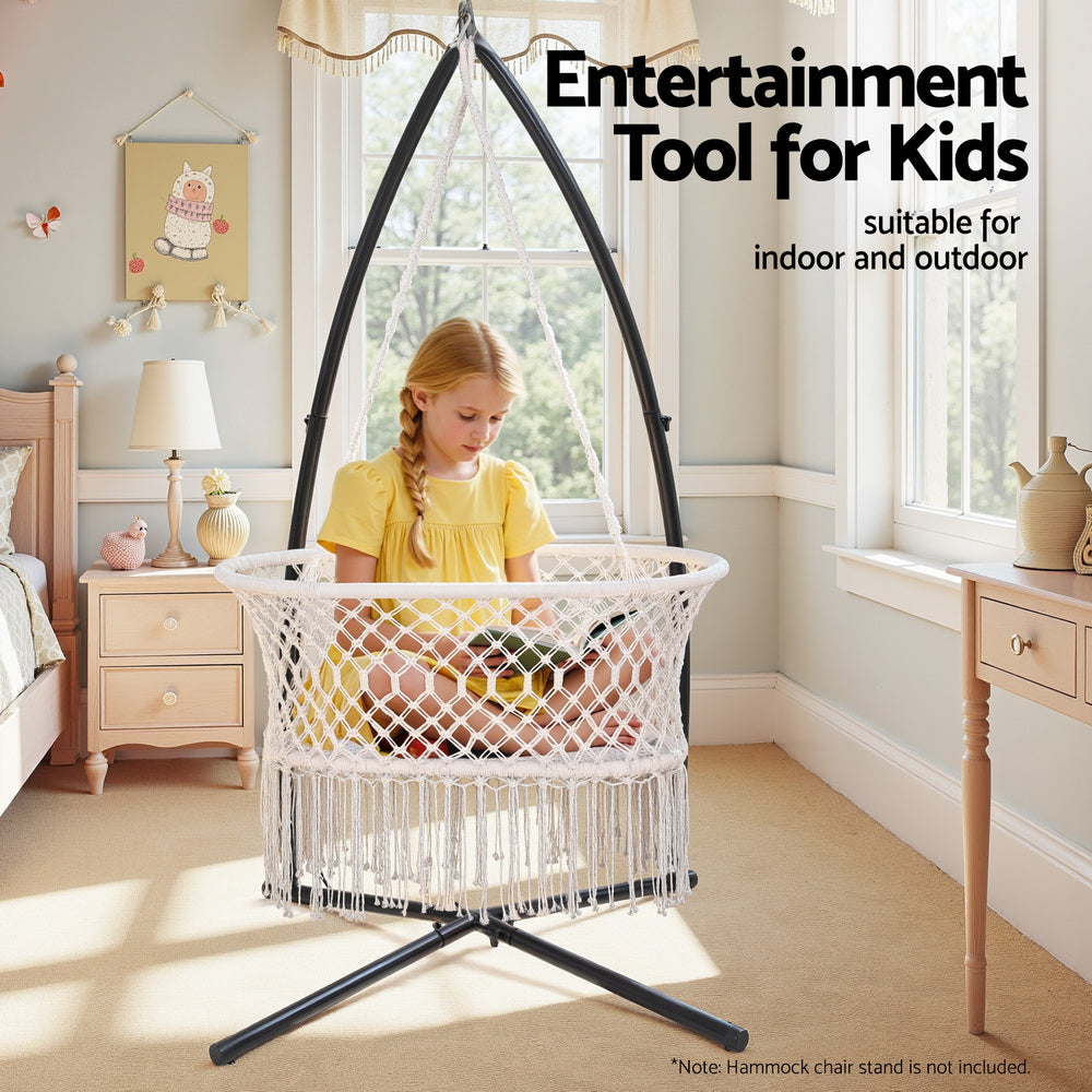 Gardeon Hammock Chair Cotton Swing Chair Outdoor Indoor Cream