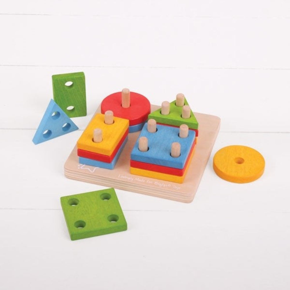 Bigjigs Toys First Four Shape Sorter Colourful Wooden Toy for Shape Learning