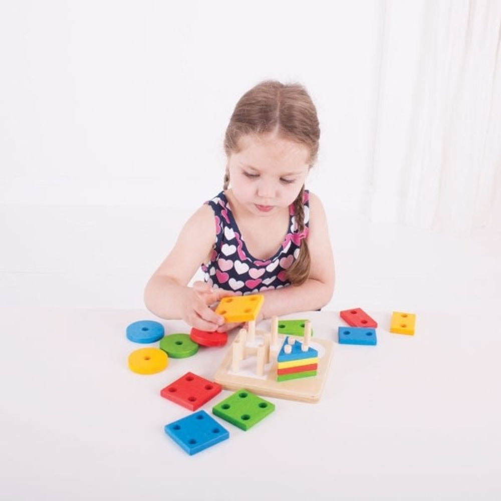 Bigjigs Toys First Four Shape Sorter Colourful Wooden Toy for Shape Learning