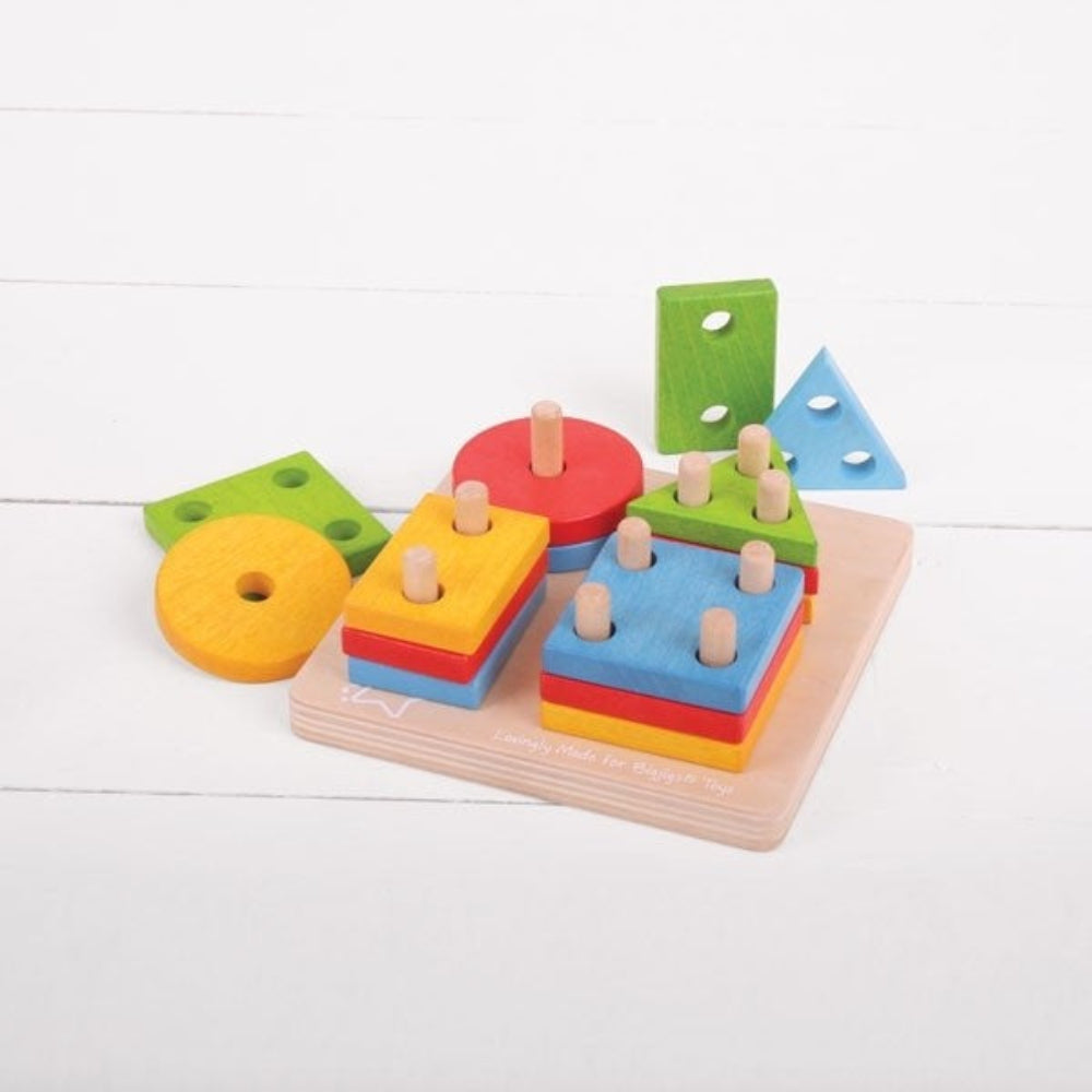 Bigjigs Toys First Four Shape Sorter Colourful Wooden Toy for Shape Learning