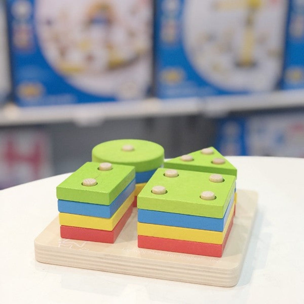 Bigjigs Toys First Four Shape Sorter Colourful Wooden Toy for Shape Learning