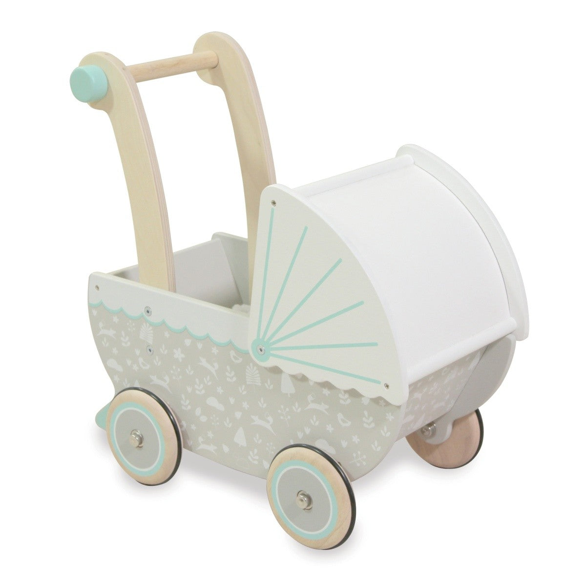 Indigo Jamm Wooden Petworth Pram Scandinavian Style Doll Stroller with Rubber Wheels