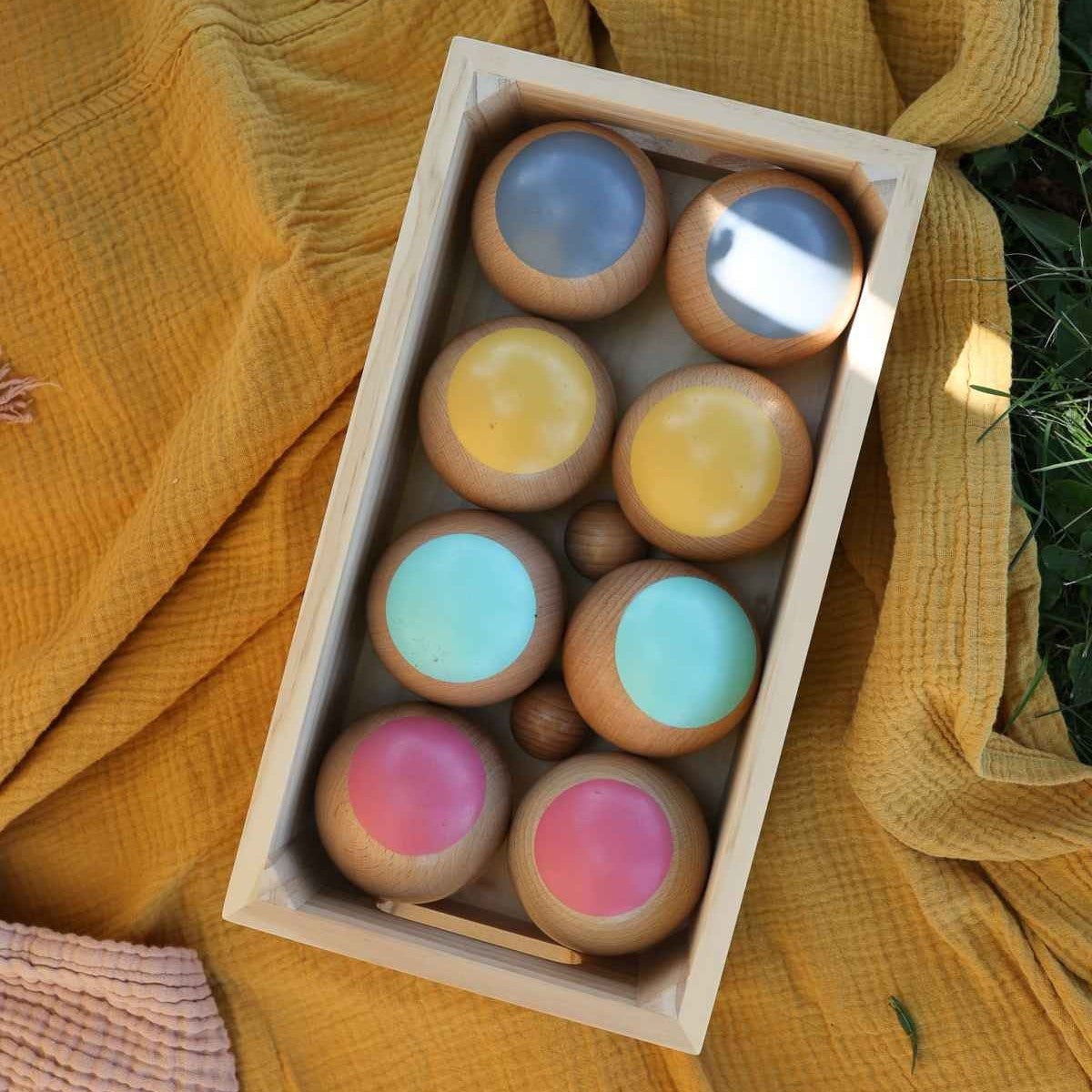 Kinderfeets Boules Wooden Toss Game for Family Fun with Storage Crate