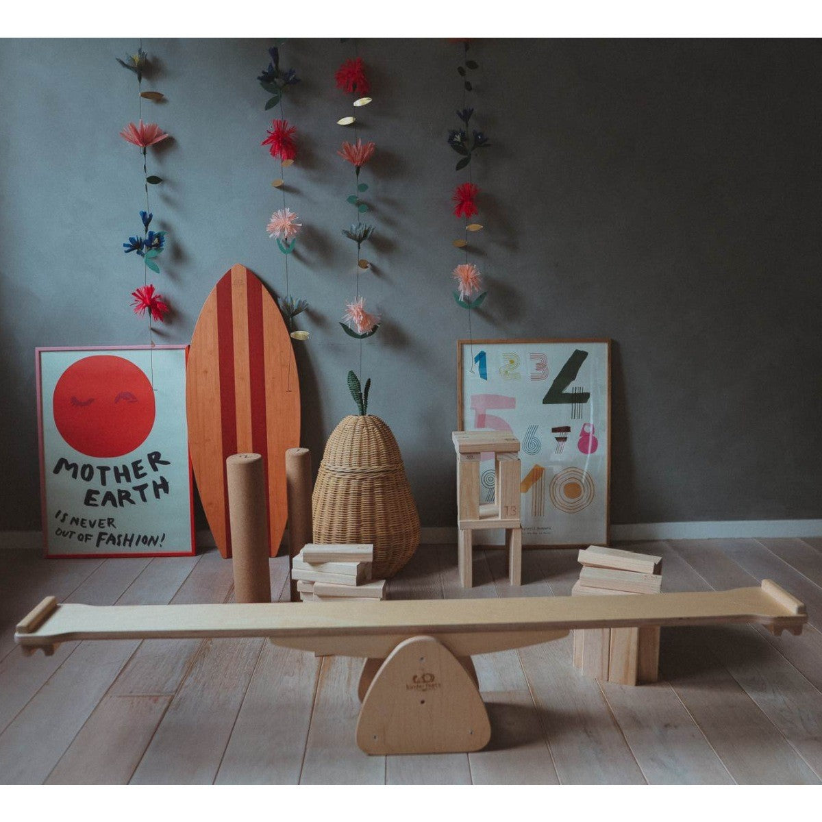 Kinderfeets Pikler Balance Beam Wooden Balance and Seesaw Set for Kids