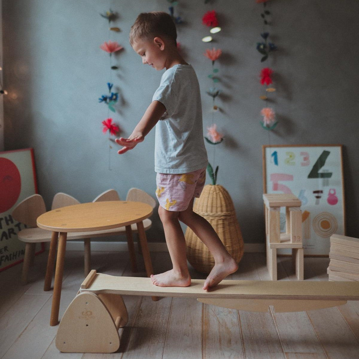 Kinderfeets Pikler Balance Beam Wooden Balance and Seesaw Set for Kids