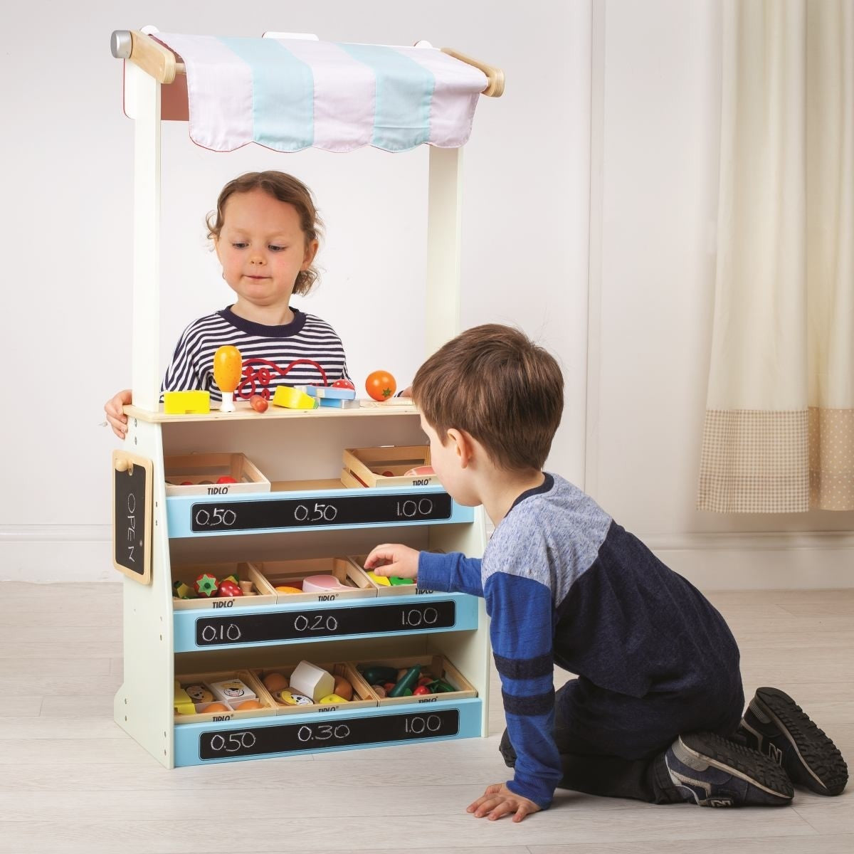 Tidlo Wooden Play Shop & Puppet Theatre 2 in 1 Role Play Toy for Kids