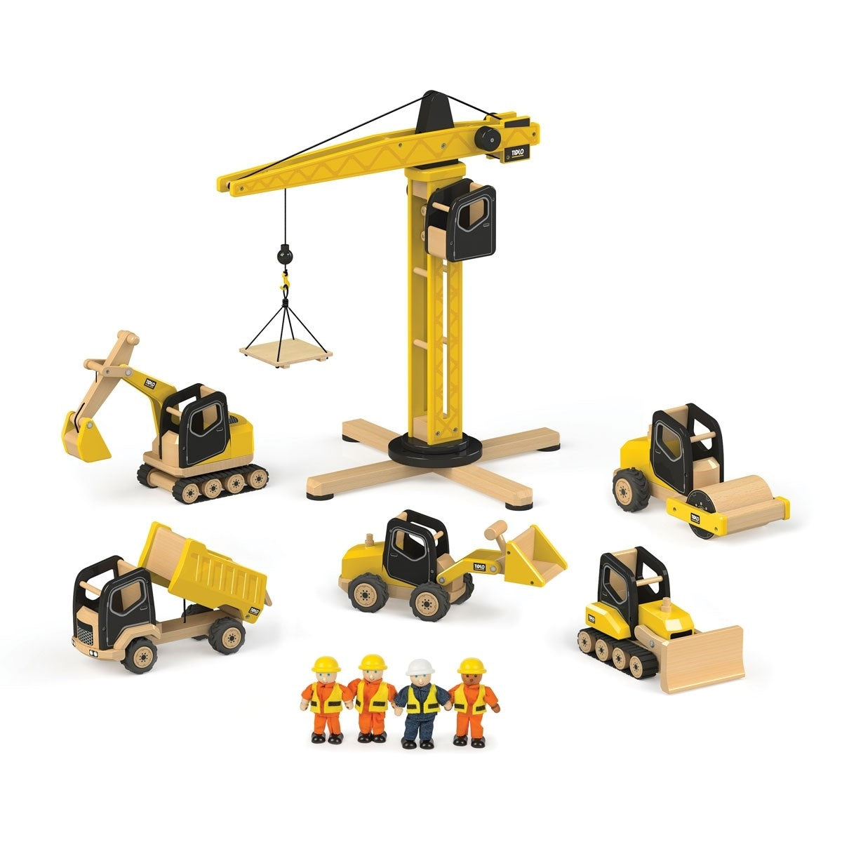 Tidlo Construction Workers Set Poseable Builders Figures for Pretend Play