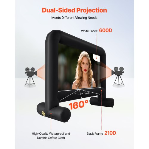 VEVOR 15 ft Inflatable Projection Screen with Portable Storage Bag for Movies