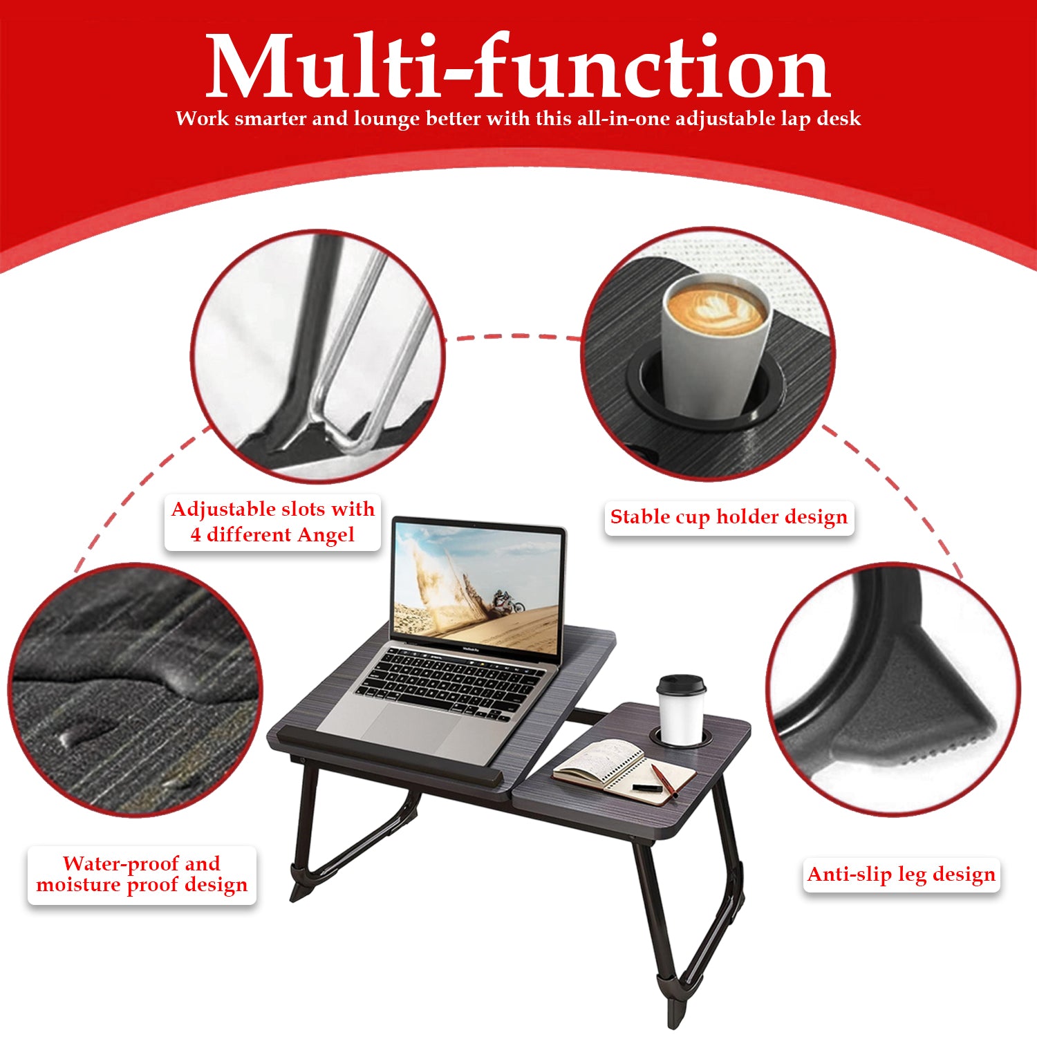 Hivvago Adjustable Laptop Desk – Foldable Bed Table with Cup Holder, 55×32 cm