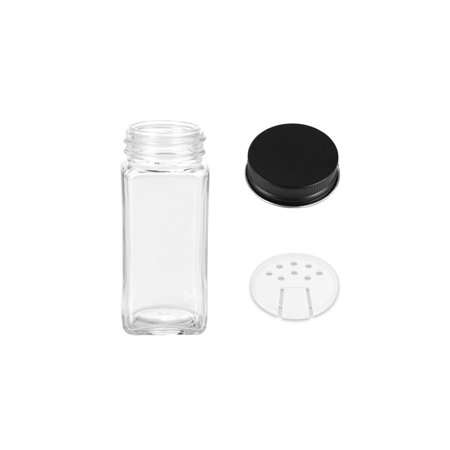 Hivvago 12 Pack Glass Spice Jar Set 120ml Airtight Square Jars with Shaker Lids Labels Funnel and Brush