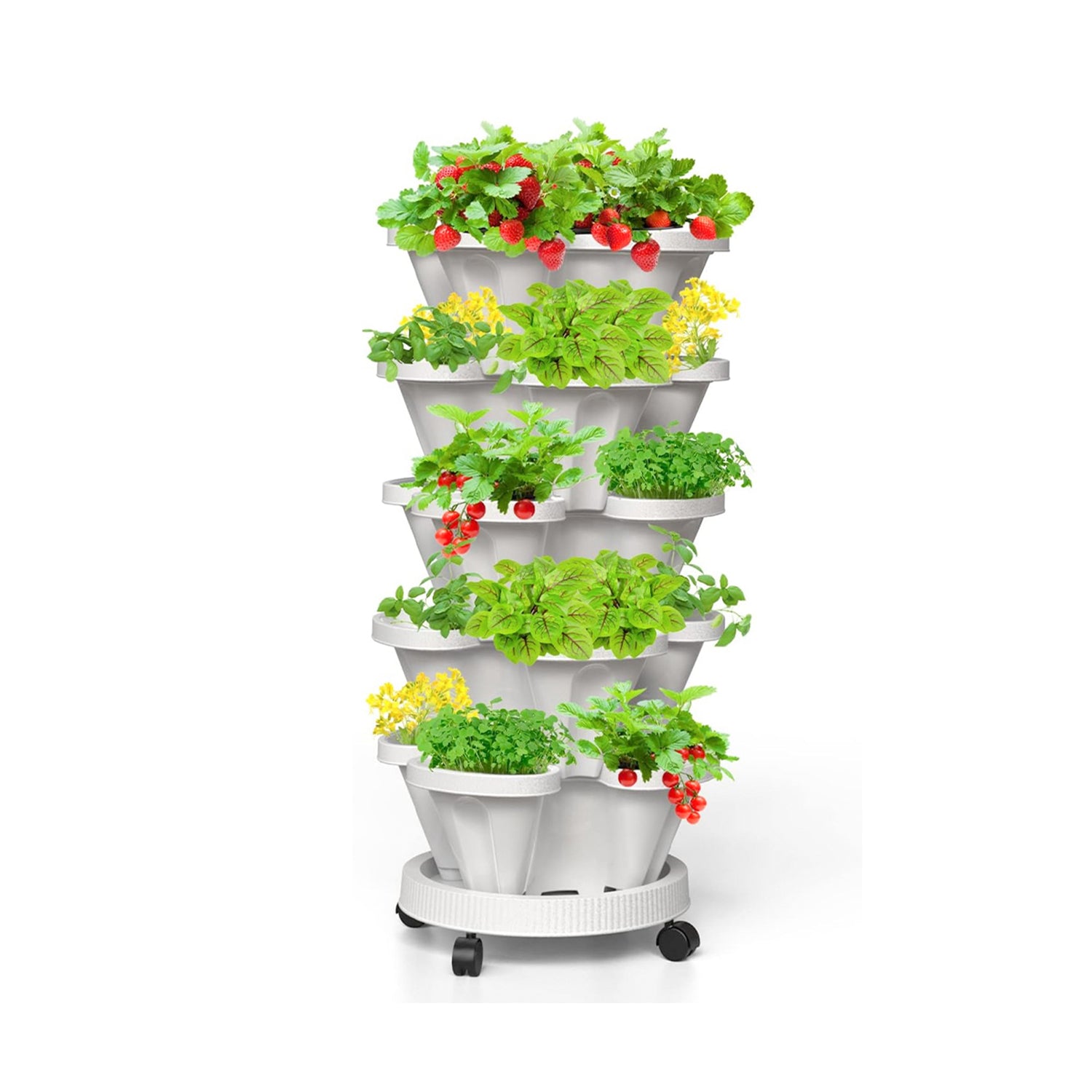 Hivvago 5-Tier Vertical Garden Planter – Stackable Indoor/Outdoor Pot with Wheel Base