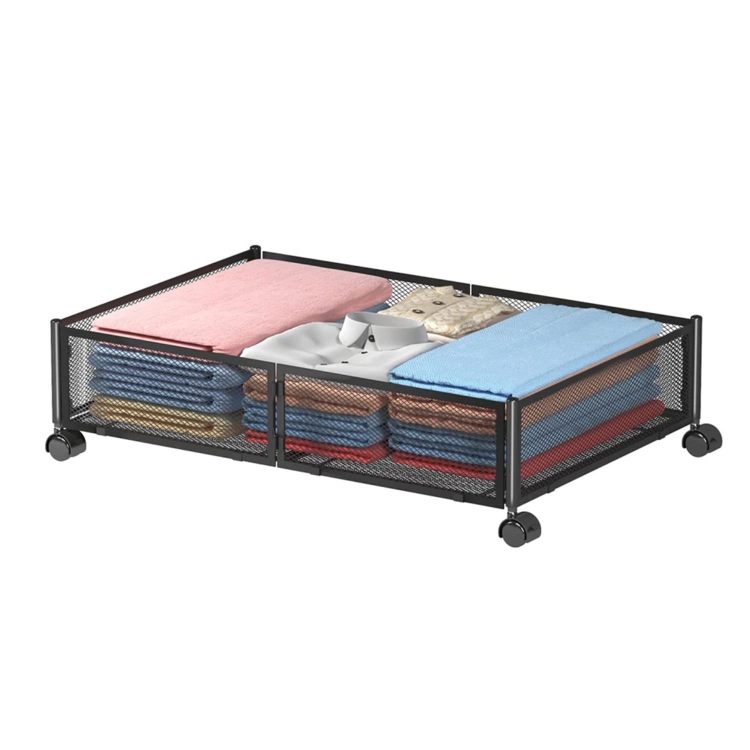 Hivvago Under Bed Storage Organizer with Wheels – Rolling Metal Storage Bin