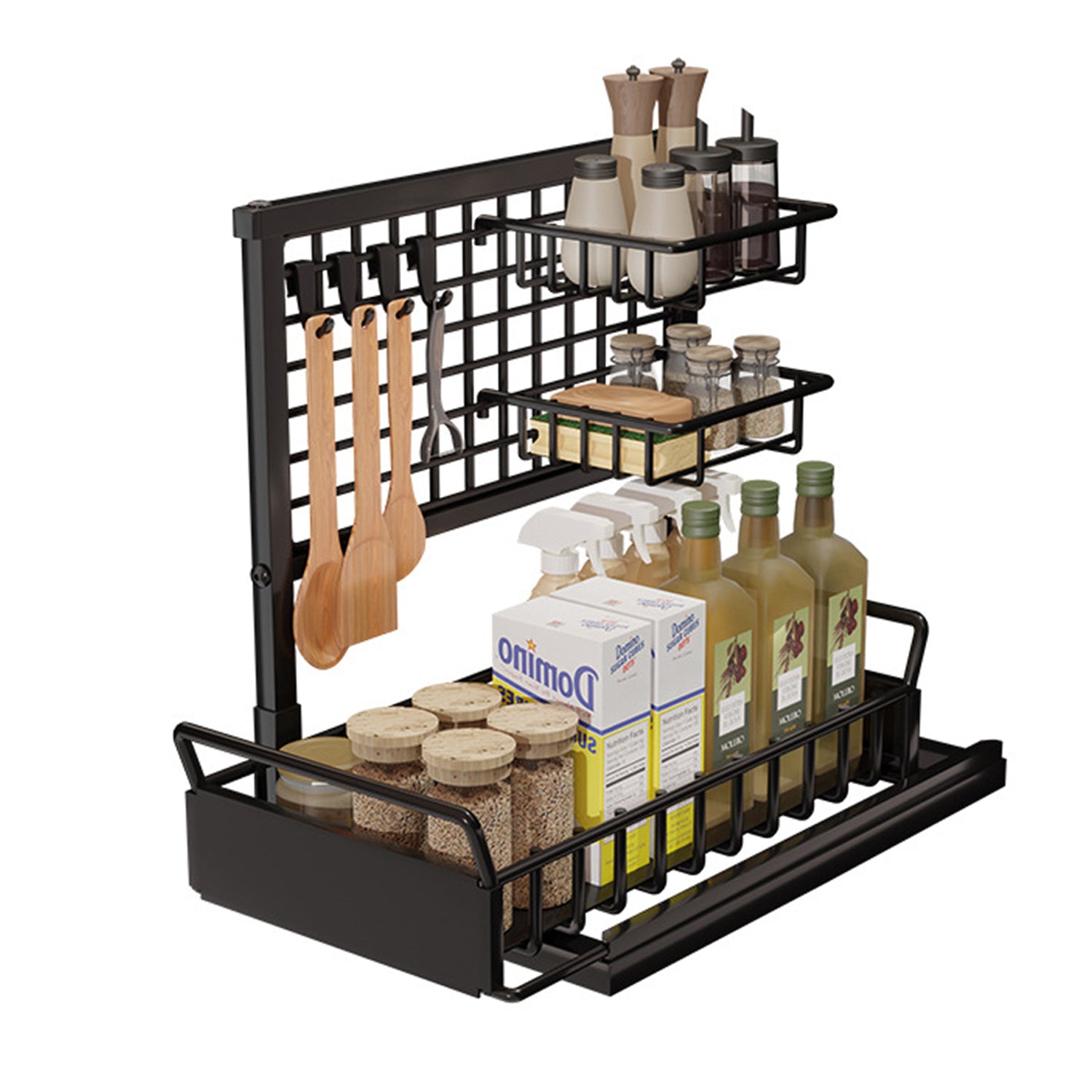 Hivvago 2-Tier Pull-Out Cabinet Organizer – Under Sink Sliding Storage Rack
