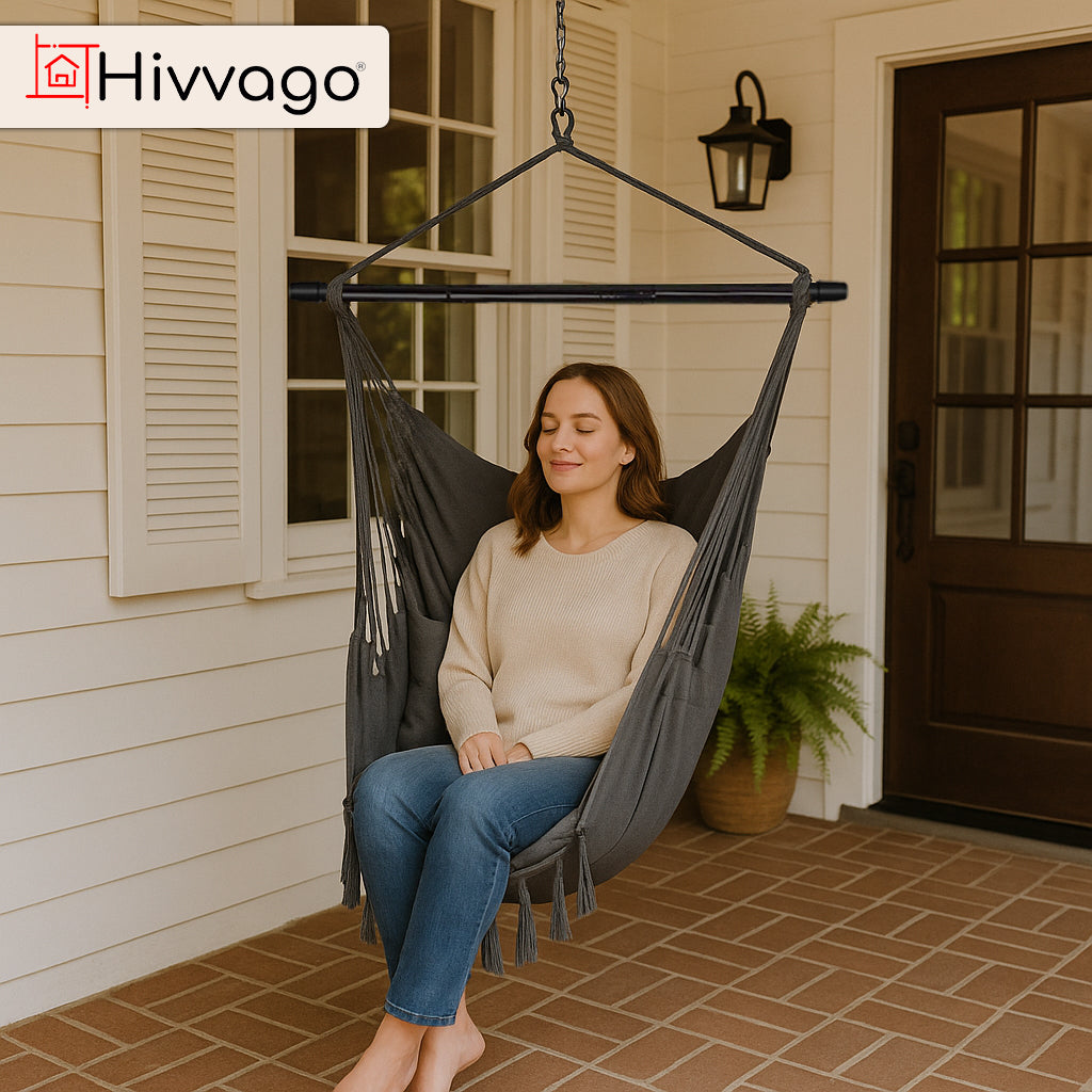 Hivvago Hammock Chair Hanging Rope Swing with Cushions Indoor Outdoor Seat