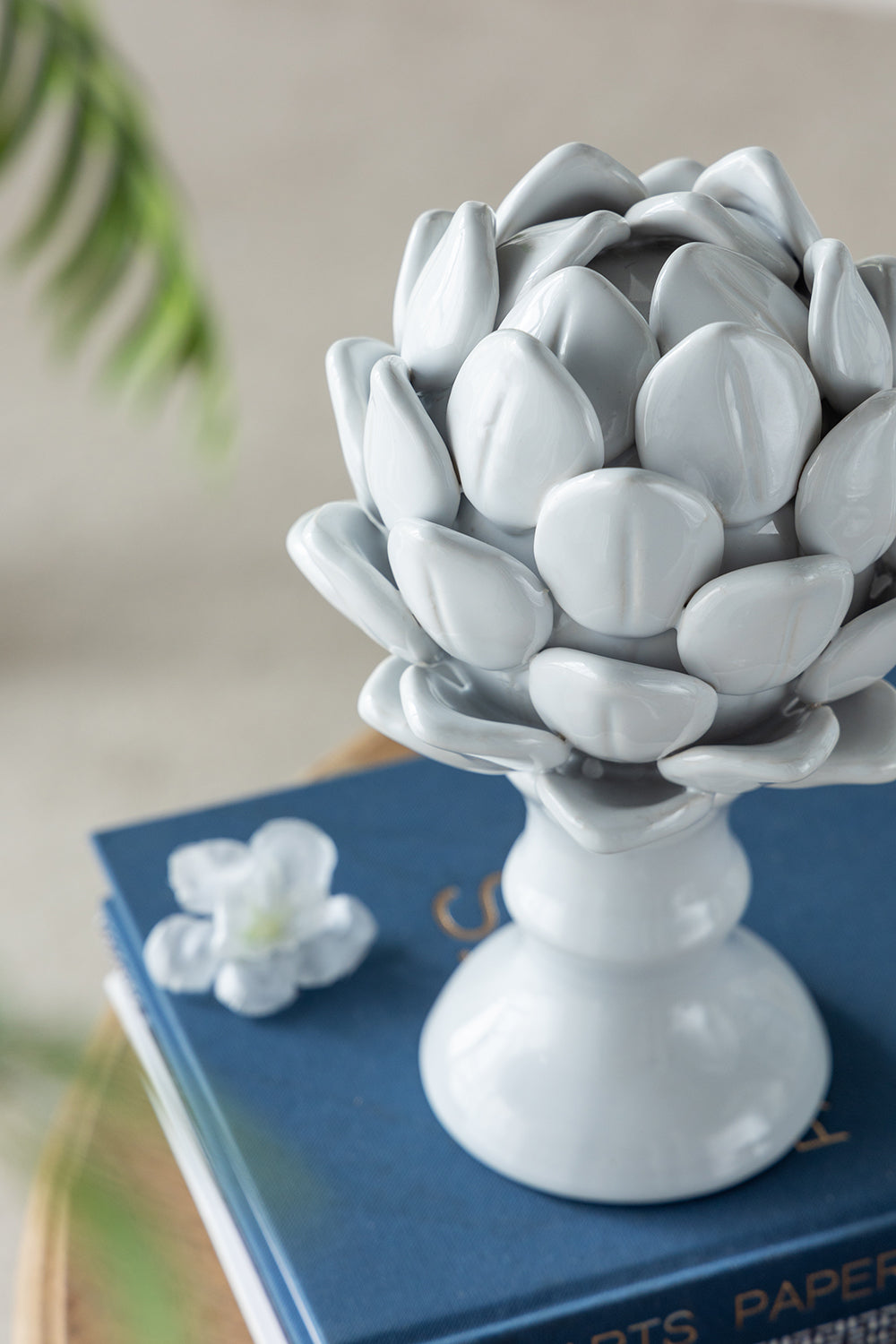 Artichoke Small Finial White Ceramic Decorative Accent for Home Décor