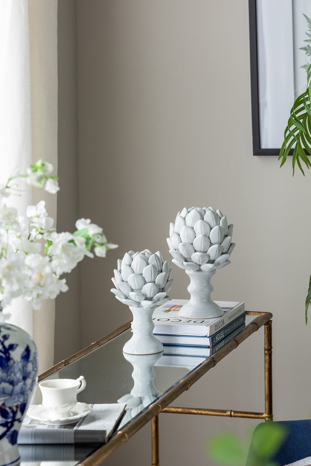 Artichoke Small Finial White Ceramic Decorative Accent for Home Décor