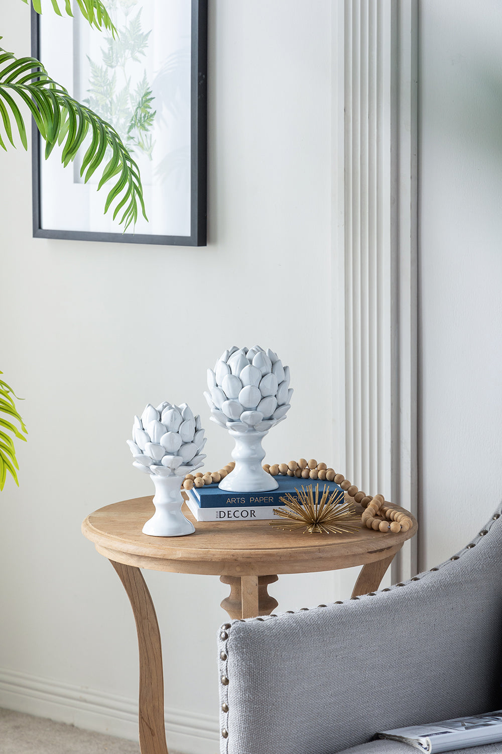 Artichoke Small Finial White Ceramic Decorative Accent for Home Décor