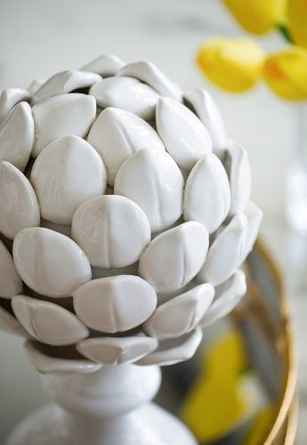 Artichoke Small Finial White Ceramic Decorative Accent for Home Décor