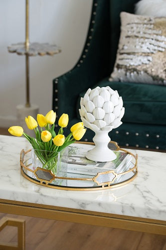 Artichoke Small Finial White Ceramic Decorative Accent for Home Décor