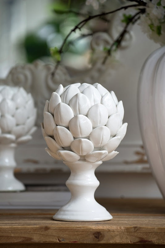 Artichoke Finial Large White Ceramic 26cm Decorative Accent Piece
