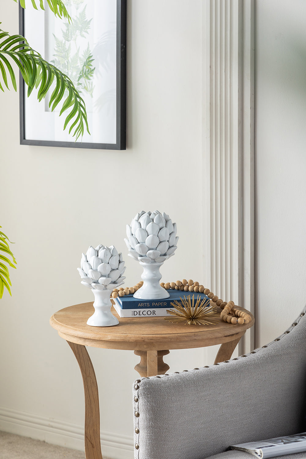 Artichoke Finial Large White Ceramic 26cm Decorative Accent Piece