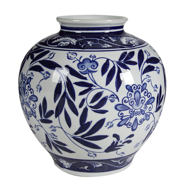 Posy Vase 23cm Ceramic Blue & White Floral Asian Inspired Home Decor