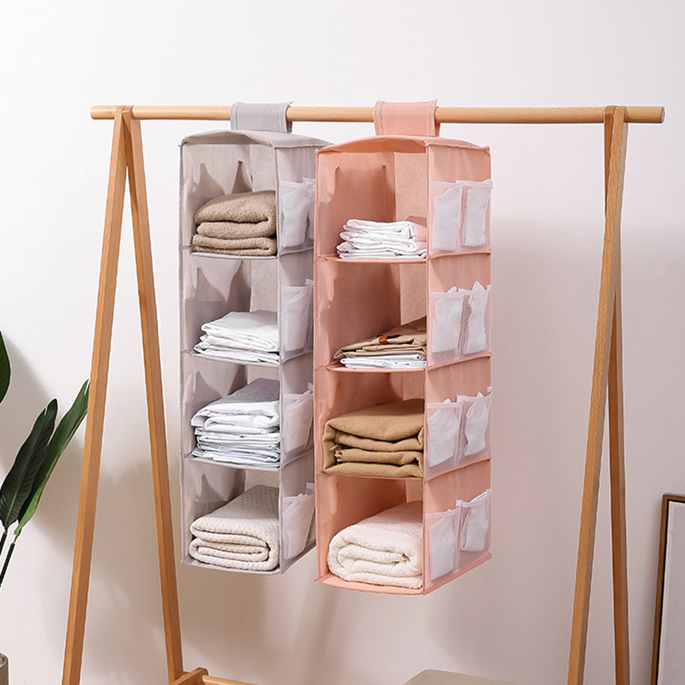 4 Layers Hanging Cube Closet Organizer with Side Storage