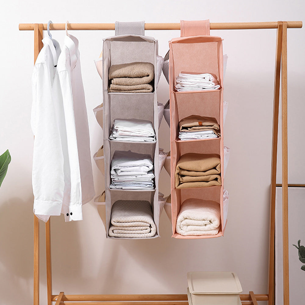 4 Layers Hanging Cube Closet Organizer with Side Storage