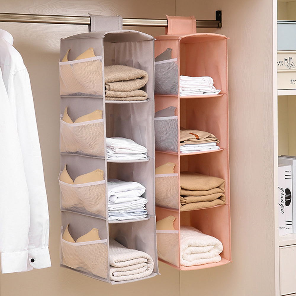 4 Layers Hanging Cube Closet Organizer with Side Storage