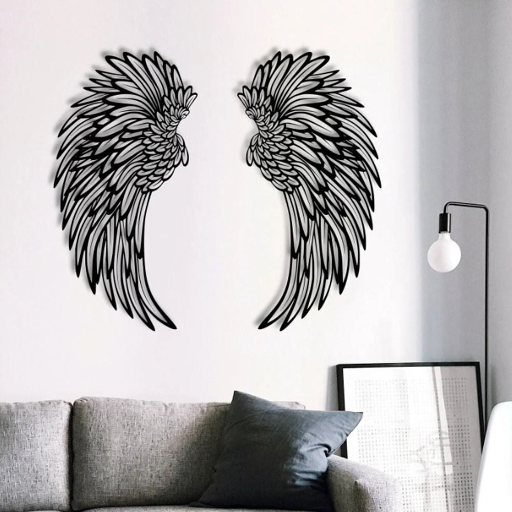 Angel Wings Metal Wall Decor with LED Light -Battery Powered
