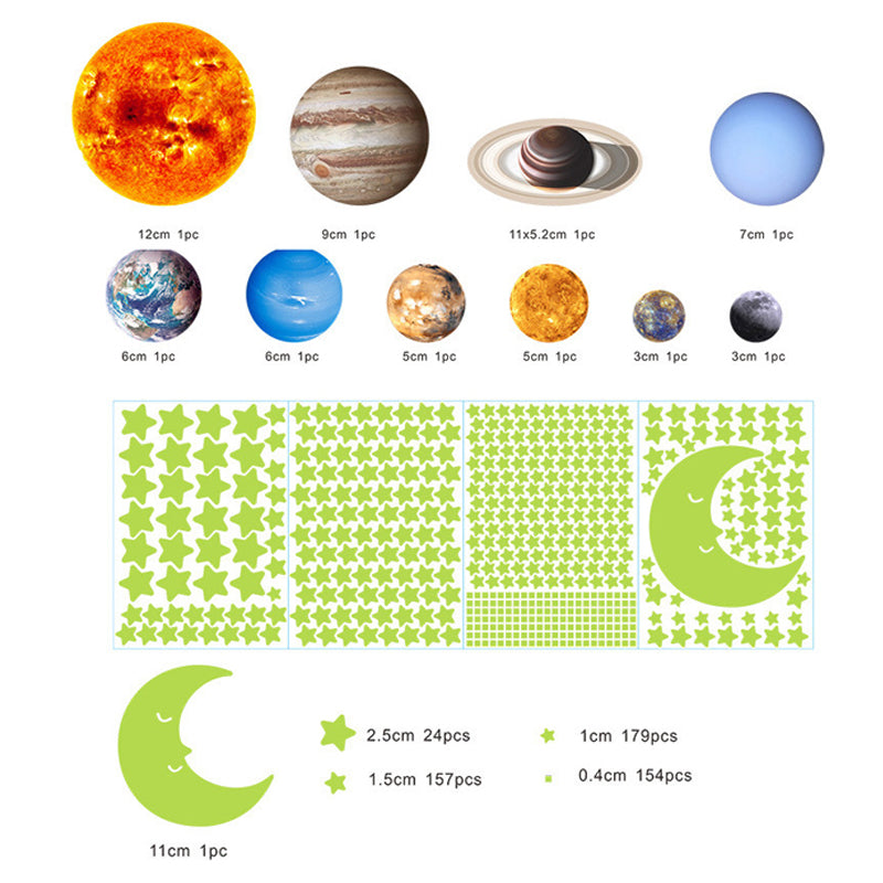 525 Pcs Luminous Solar System Glow in the Dark Wall Ceiling Stickers