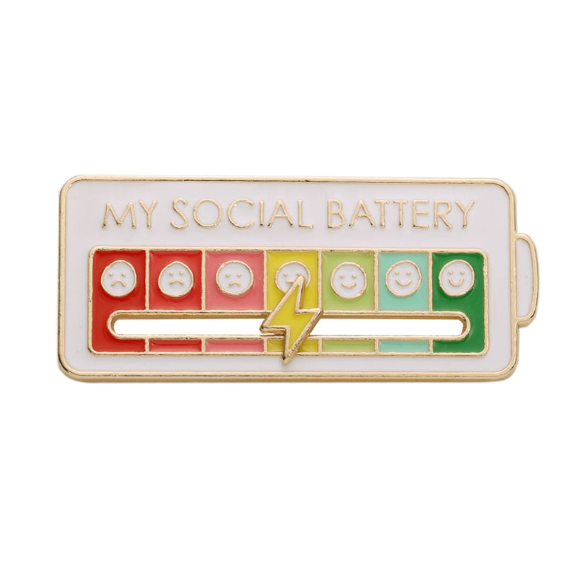 Creative Social Battery Energy Enamel Pins Mood Jewelry Brooches
