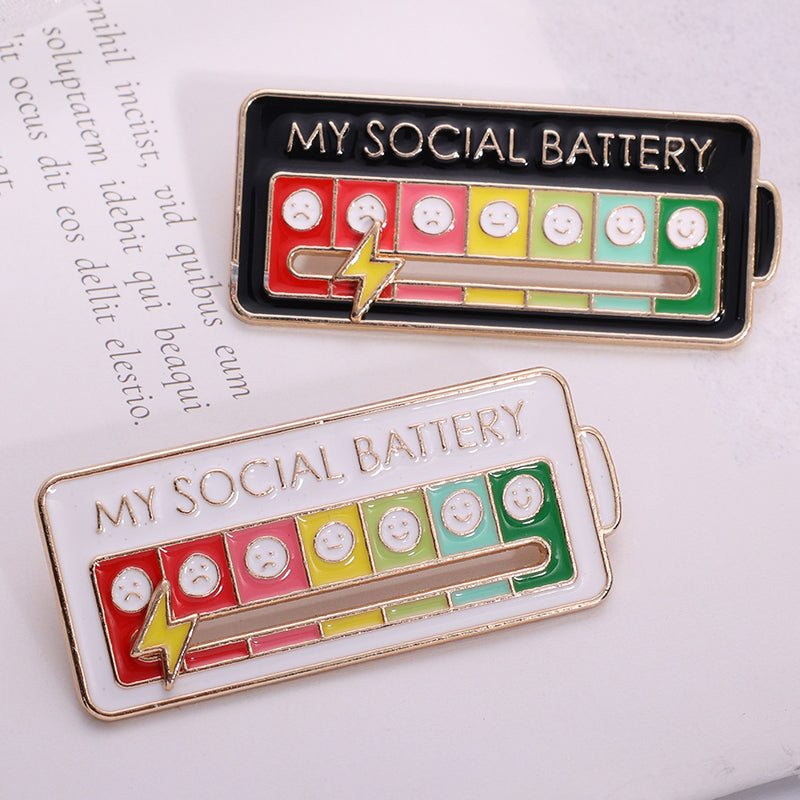 Creative Social Battery Energy Enamel Pins Mood Jewelry Brooches