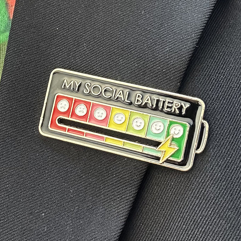 Creative Social Battery Energy Enamel Pins Mood Jewelry Brooches