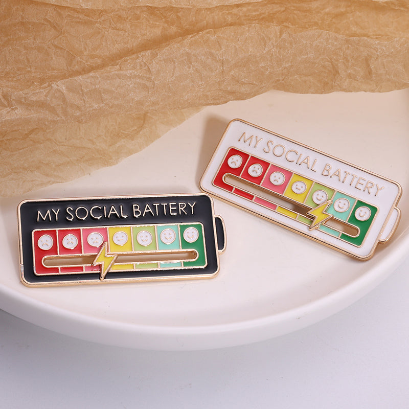 Creative Social Battery Energy Enamel Pins Mood Jewelry Brooches
