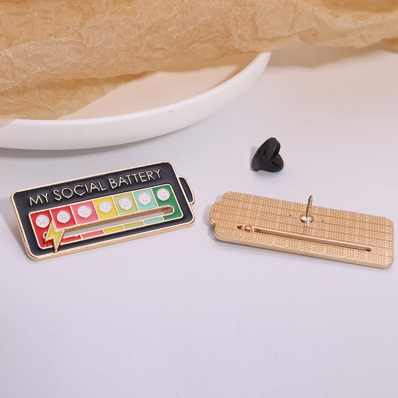 Creative Social Battery Energy Enamel Pins Mood Jewelry Brooches